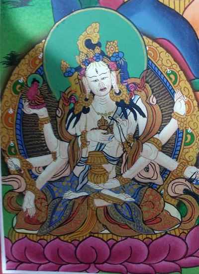 Tibetan Thangka Aparimita [amitayus] With Namgyalma And White Tara, Chepame, Amitayus