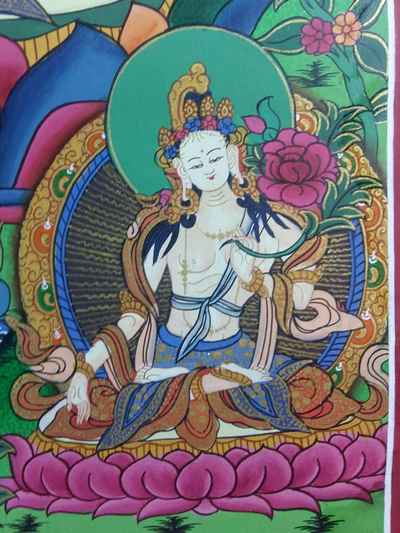 Tibetan Thangka Aparimita [amitayus] With Namgyalma And White Tara, Chepame, Amitayus