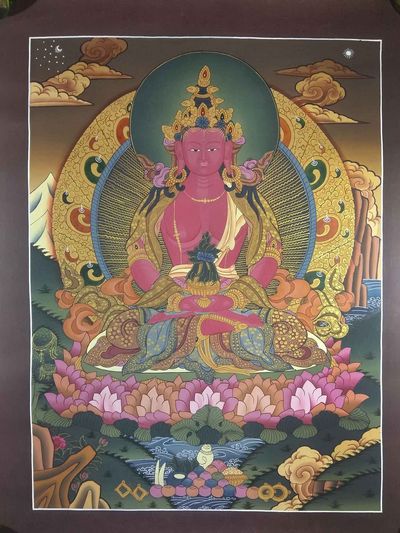 Buddhist Hand Painted Thangka Of Aparimita [amitayus], Chepame, Amitayus