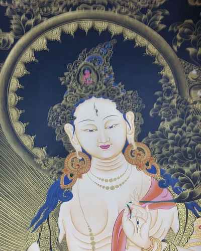 Tibetan Long Life Thangka With Padmasambhava, Shakyamuni, Tosn Kapa, Aparimita,and Namgyalma.