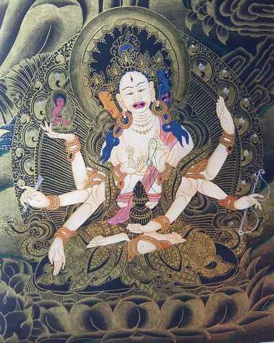 Tibetan Long Life Thangka With Padmasambhava, Shakyamuni, Tosn Kapa, Aparimita,and Namgyalma.