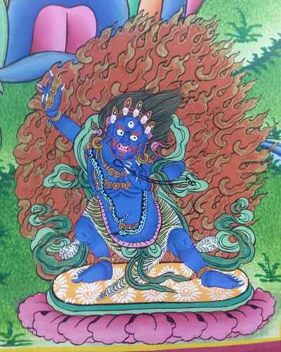 Tibetan Thangka Arya Manjushri With Chenrezig And Vajrapani