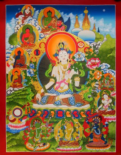 White Tara Thangka [best Quality], [newari Style], [real Gold]