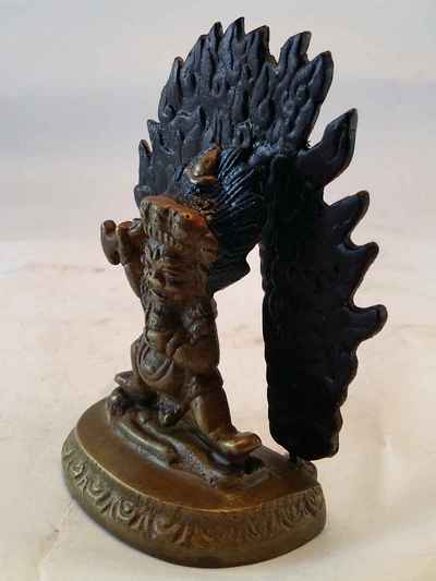 Small Mahakala Two Arms Statue- Black And Brown Oxidized