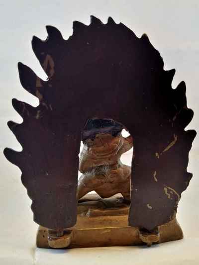 Small Mahakala Two Arms Statue- Black And Brown Oxidized