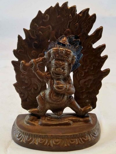 Small Mahakala Two Arms Statue- Brown Oxidized