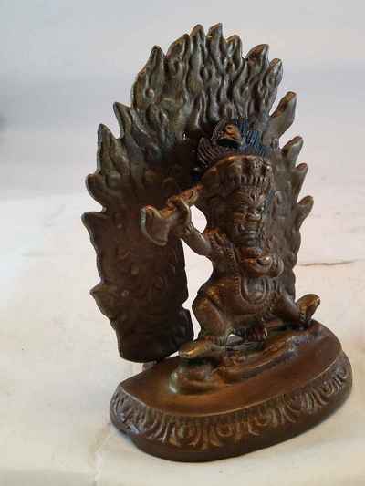Small Mahakala Two Arms Statue- Brown Oxidized