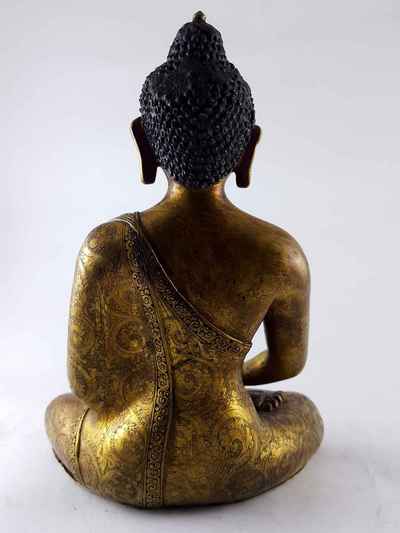 Amitabha Buddha - [full Gold Plated], Antique Finishing With [painted Face]