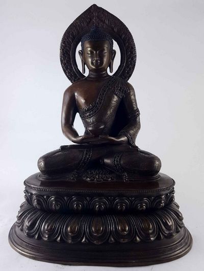 Amitabha Buddha Statue - Copper Oxidized With Carving [hq]