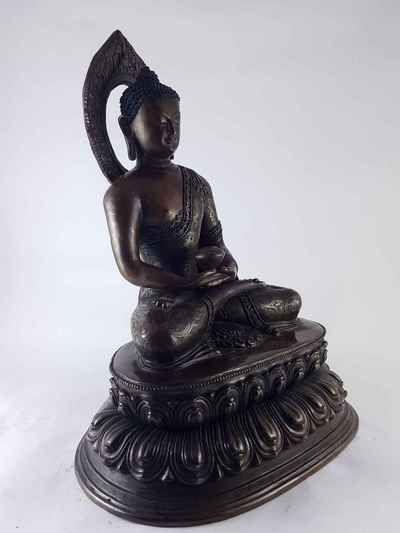Amitabha Buddha Statue - Copper Oxidized With Carving [hq]