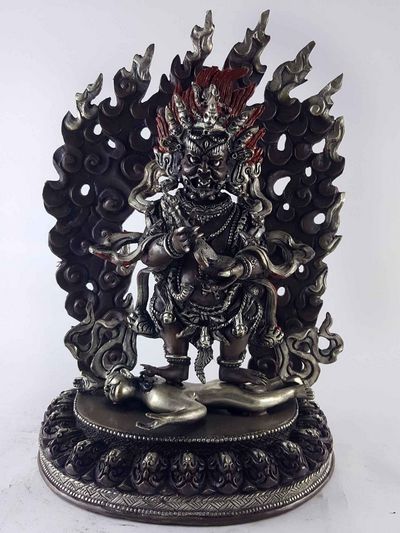 Mahakala Panjaranatha Two Arms Statue - Copper Silver Plated Oxidized