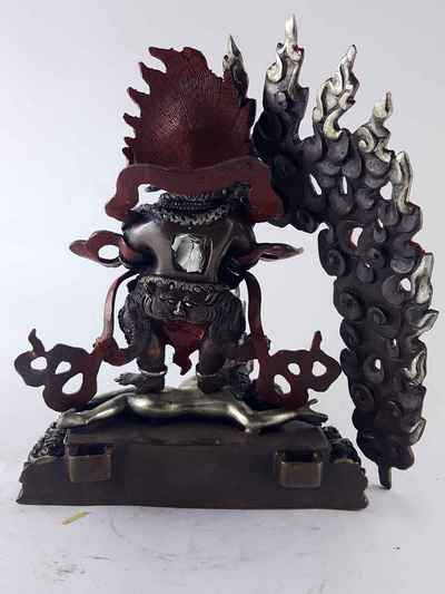 Mahakala Panjaranatha Two Arms Statue - Copper Silver Plated Oxidized