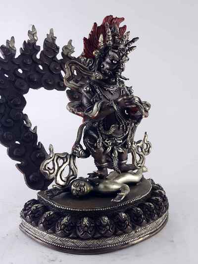 Mahakala Panjaranatha Two Arms Statue - Copper Silver Plated Oxidized