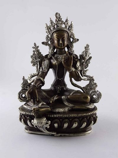 Green Tara Statue [silver Plated], [oxidized]
