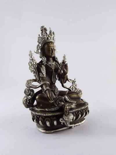 Green Tara Statue [silver Plated], [oxidized]