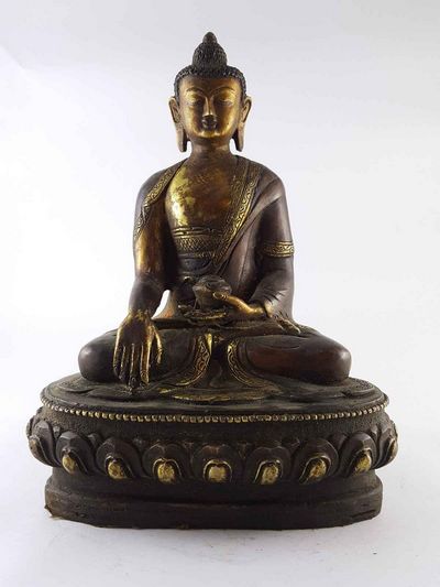 Shakyamuni Buddha Statue- [copper], [gold Plated], [painted Face], [antique Finishing]