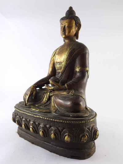 Shakyamuni Buddha Statue- [copper], [gold Plated], [painted Face], [antique Finishing]