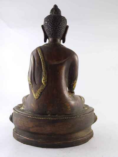 Shakyamuni Buddha Statue- [copper], [gold Plated], [painted Face], [antique Finishing]