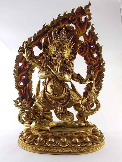 Four Hand Vajrapani Statue - [copper], [full Gold Plated], [painted Face]