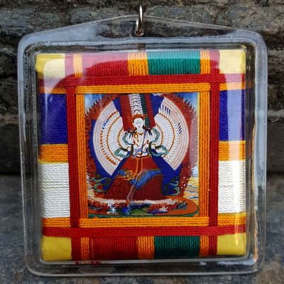 Sitatapatra - Umbrella Goddess - Dugar, - Large Tibetan Mantra Amulet With Hard Plastic Coat
