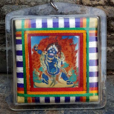 Vajrapani - Large Tibetan Mantra Amulet With Hard Plastic Coat