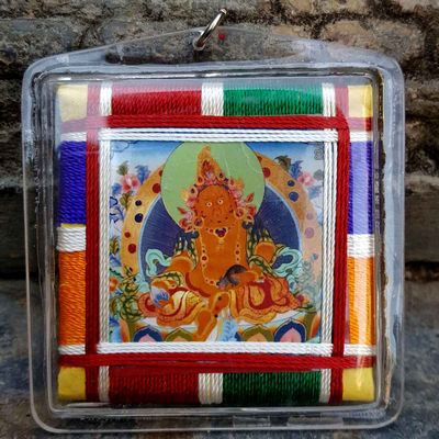 Jambhala - Large Tibetan Mantra Amulet With Hard Plastic Coat