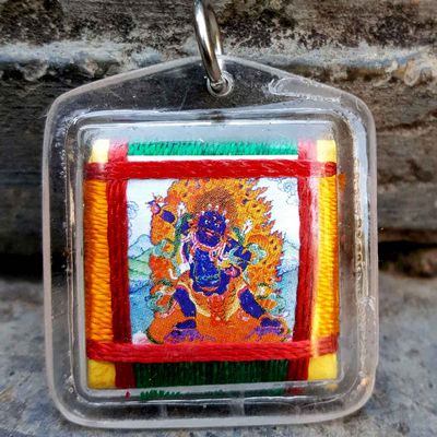 Vajrapani - Small Tibetan Mantra Amulet With Hard Plastic Coat