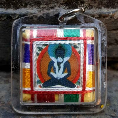 Samantabhadra - Small Tibetan Mantra Amulet With Hard Plastic Coat