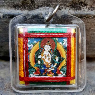 Vajrasattva - Small Tibetan Mantra Amulet With Hard Plastic Coat