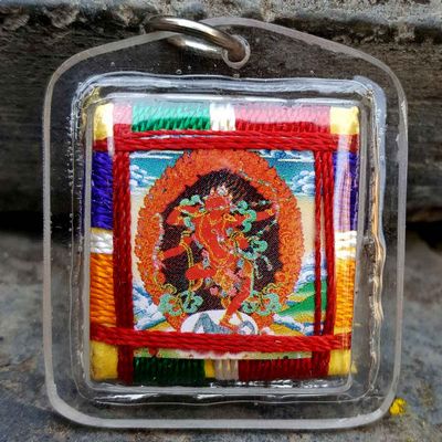 Kurukulla - Small Tibetan Mantra Amulet With Hard Plastic Coat