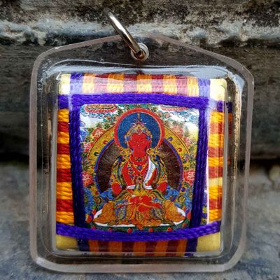 Aparimita - Small Tibetan Mantra Amulet With Hard Plastic Coat, Chepame, Amitayus