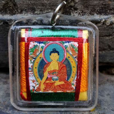 Shakyamuni Buddha - Small Tibetan Mantra Amulet With Hard Plastic Coat