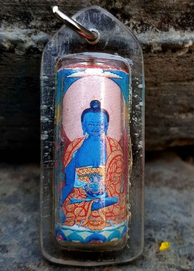Medicine Buddha - Cylindrical Tibetan Mantra Amulet With Hard Plastic Coat