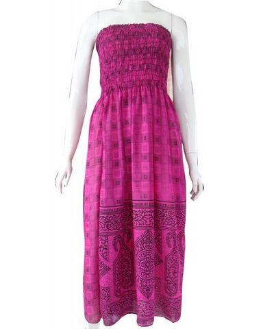 Silk Saree Long Dress With Elastic Band [printed]