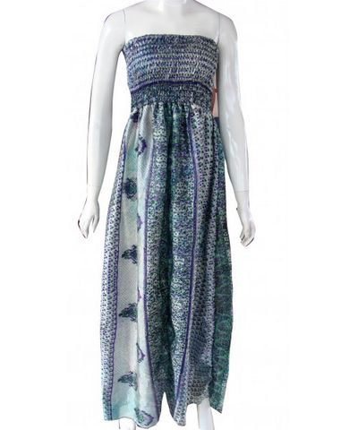 Silk Saree Long Dress With Elastic Band [printed]