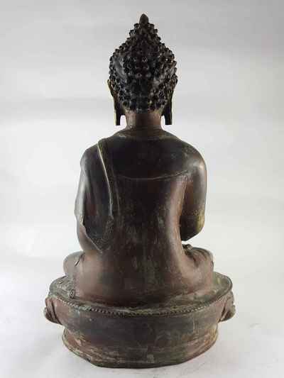 Copper Amitabha Buddha [partly Gold Plated], [painted Face], [antique Finishing]