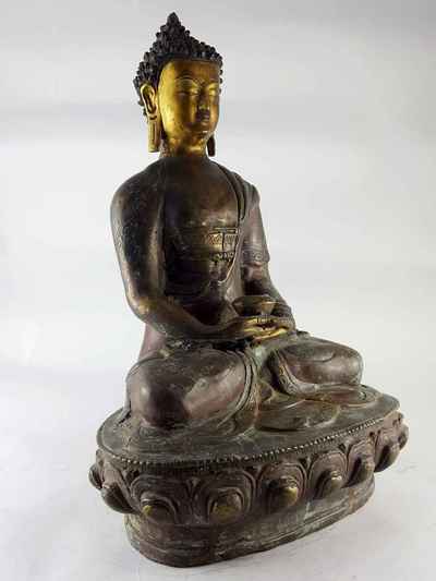 Copper Amitabha Buddha [partly Gold Plated], [painted Face], [antique Finishing]