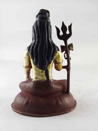 Copper Statue Of Shiva [mahadev], [partly Gold Plated], [painted Face]