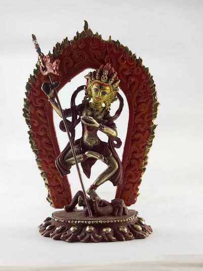 Copper Statue Of Vajravarahi - Dorje Phagmo Yogini [partly Gold Plated], [painted Face]