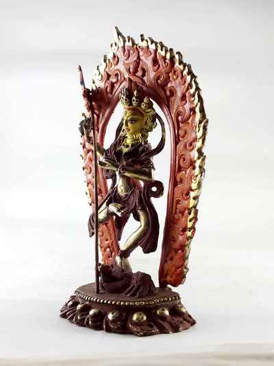 Copper Statue Of Vajravarahi - Dorje Phagmo Yogini [partly Gold Plated], [painted Face]