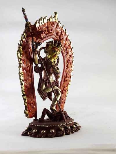 Copper Statue Of Vajravarahi - Dorje Phagmo Yogini [partly Gold Plated], [painted Face]