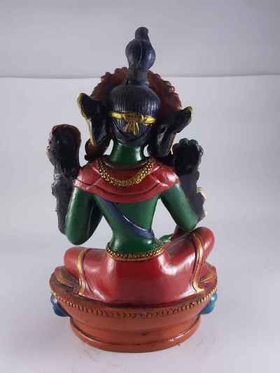 Clay Statue Of Green Tara [made In Nepal], [handmade], [painted]