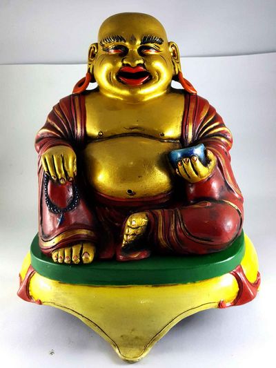 Clay Statue Of Laughing Buddha [made In Nepal], [handmade], [painted]