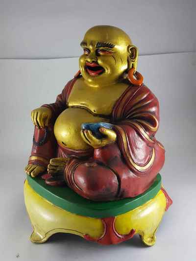 Clay Statue Of Laughing Buddha [made In Nepal], [handmade], [painted]