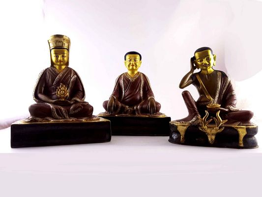 Copper Statue Of Guru Set [marpa Lotsawa], [gampopa], [milarepa], [gold And Silver Plated], [painted Face], [double Color Oxidation]