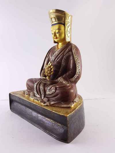 Copper Statue Of Gampopa [gold And Silver Plated], [painted Face], [double Color Oxidation]