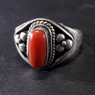 Handmade Silver Ring With Real Coral Setting
