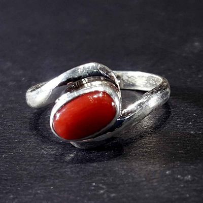 Handmade Silver Ring With Real Coral Setting