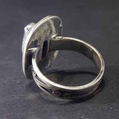 Handmade Silver Ring With Real Coral Setting With [carving]