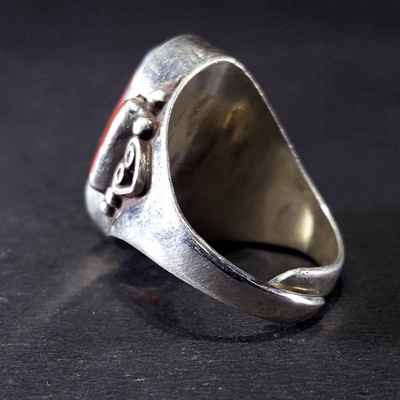 Handmade Silver Ring With Three Real Coral Setting With [carving]